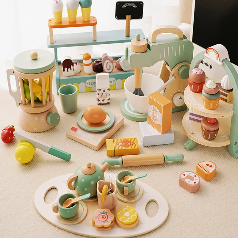 Kids Wooden Pretend Play Kitchen Accessories Gift Toys