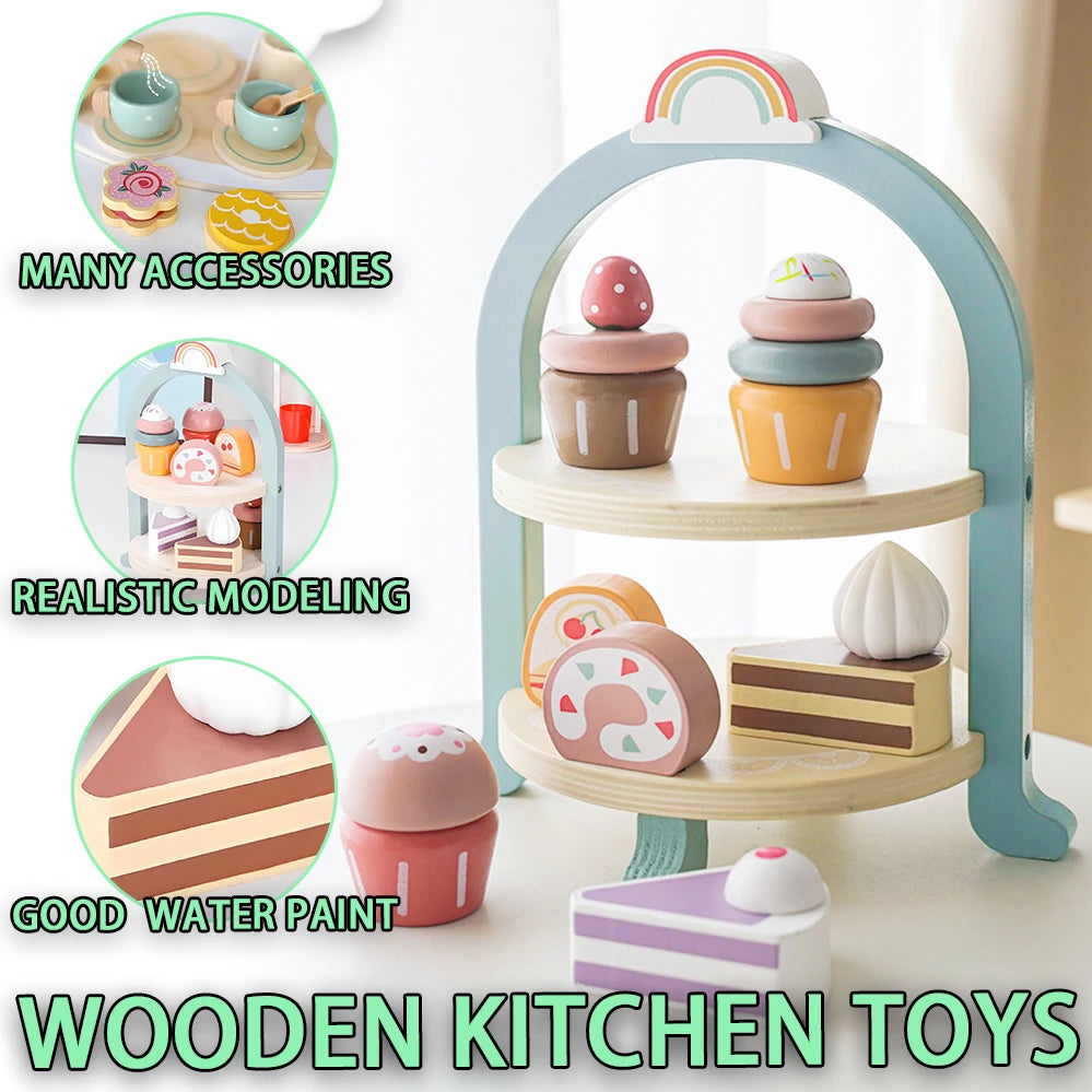 Kids Wooden Pretend Play Kitchen Accessories Gift Toys