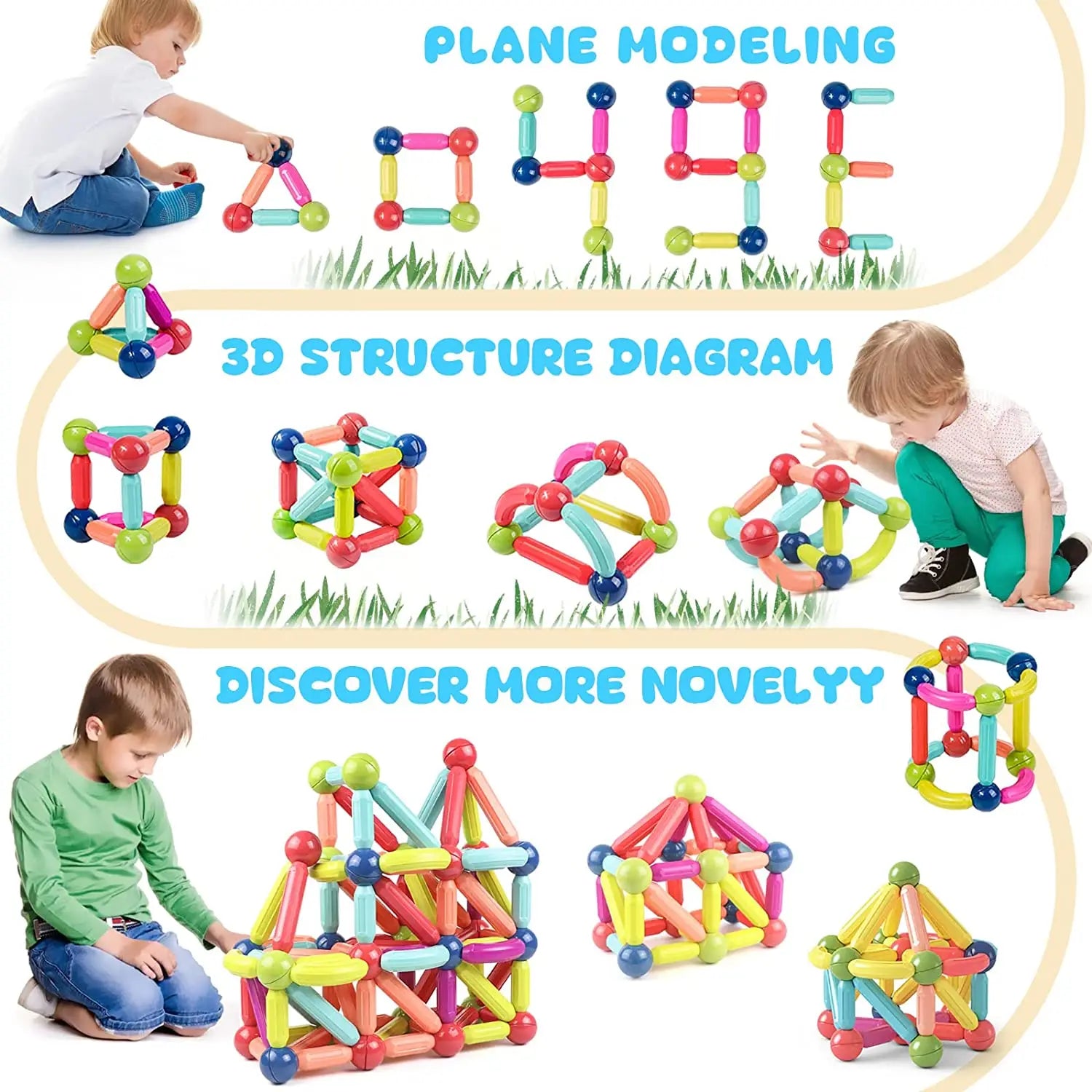 Montessori Magnetic Building Sticks Blocks